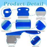 KUTKUT 4Pcs Flea Lice Comb, Stainless Steel Dog Cat Grooming Combs with Rounded Teeth, Double Sided Professional Pet Tear Stain Remover, Dematting Tool for Small, Medium & Large Pets (BLUE)